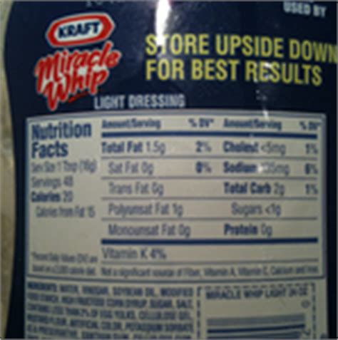 Carbs in Kraft Miracle Whip Calorie